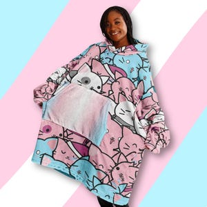 Kawaii Katzen Trans Hoodie Decke, Übergroßer Transgender Hoodie, Trans Decke, Trans Stolz, Trans Rechte, subtiler Stolz, Kawaii Trans Geschenke