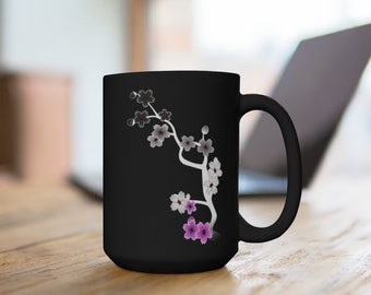 Dark Sakura Asexual Black Mug, Asexual Mug, Asexual Pride Mug, Ace Pride, Subtle Asexual, Subtle Ace, Asexual Gift, Ace Mug, Cute Ace Gift