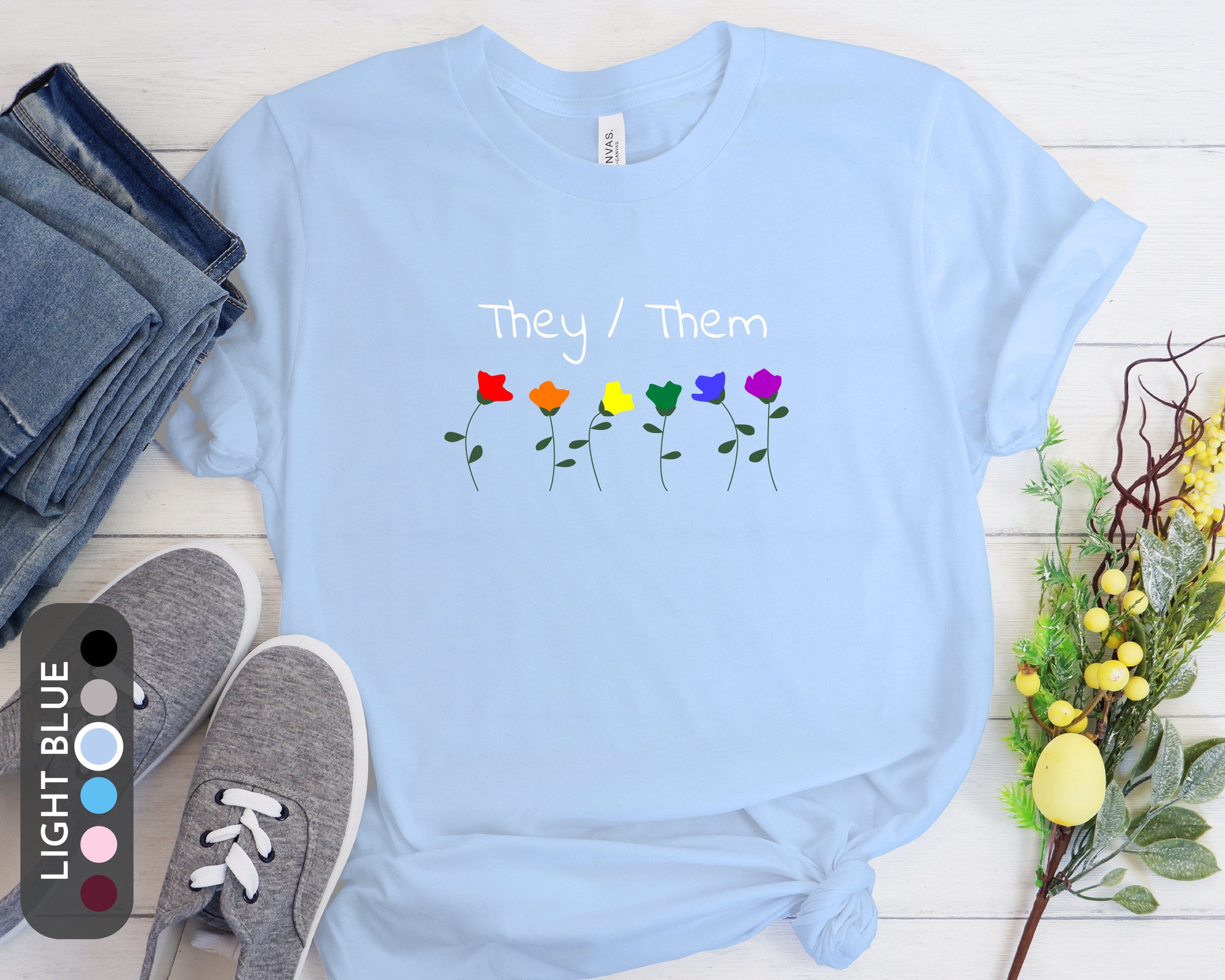 Discover They/Them Pronouns LGBTQ Flower T-Shirt
