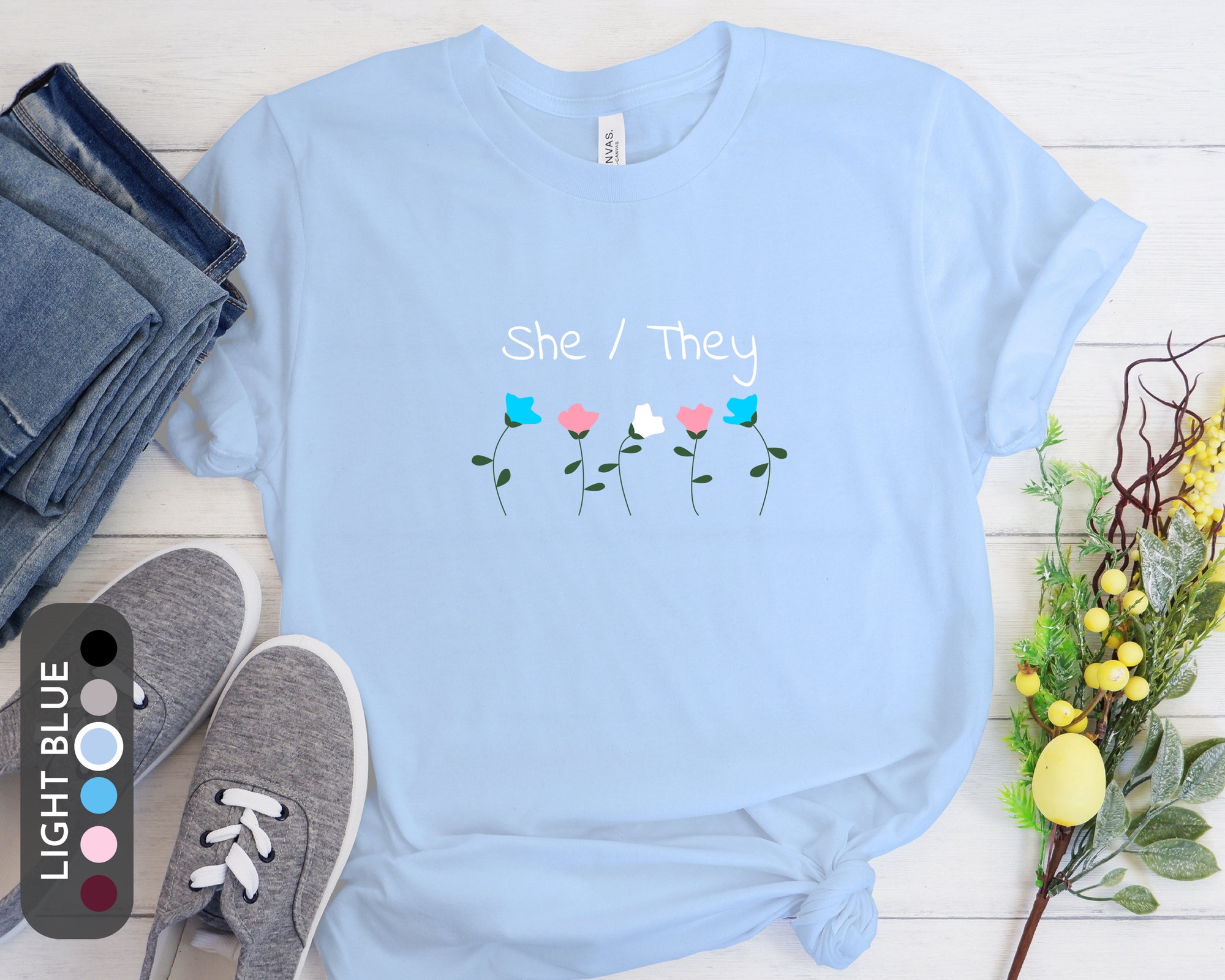 Discover She/They Pronouns Trans Flower T-Shirt