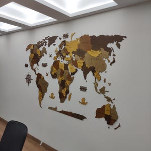 Mapa del mundo de madera en 3D para pared, diseño de países multicolores y texturizados, decoración personalizada para el hogar y la oficina con acabado apto para personas alérgicas, idea de regalo personalizada