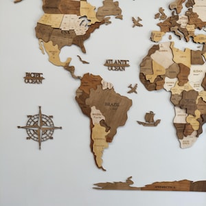 3D wooden wall map,Gift for husband,Home decor ,Wall art ,Travel Decor,Birthday anniversary,World map wall art,Welkarte Holz, Christmas gift