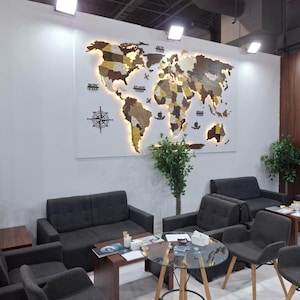 Drewniana mapa ścienna LED 3D, Prezent dla męża, Wystrój domu, Wystrój podróży, Rocznica urodzin, Sztuka ścienna mapy świata, Welkarte Holz, Prezent na Boże Narodzenie