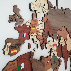 Houten wereldkaart, 3D-kaart, kunst aan de muur, cadeau voor echtgenoot, educatief voor kinderen, wanddecoratie, reiskaart, kinderkamer, ontwerpkantoor, slaapkamerinrichting