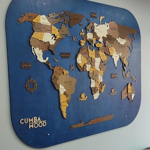 Arte de parede de mapa-múndi 3D personalizado - nomes personalizados, decoração exclusiva para casa, presente educacional, presente de aniversário perfeito para amantes de viagens