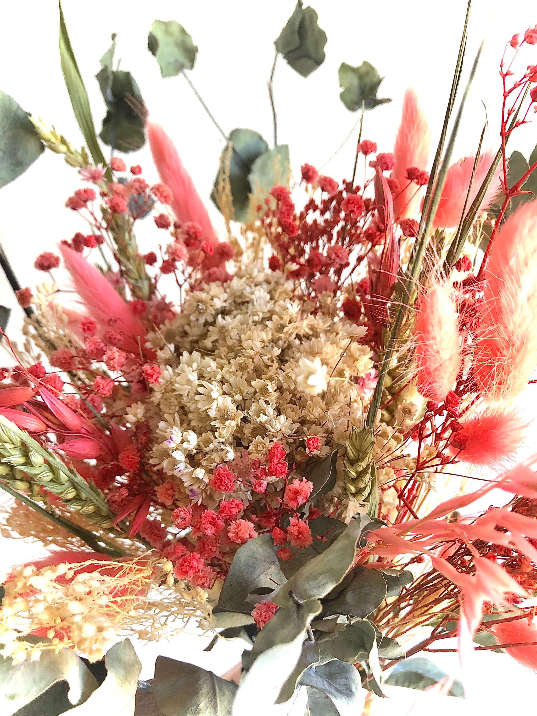 Bouquet de Fleurs Séchées France Tons Blancs et Roses - Cadeau Pour Elle Fête Des Grands-Mères