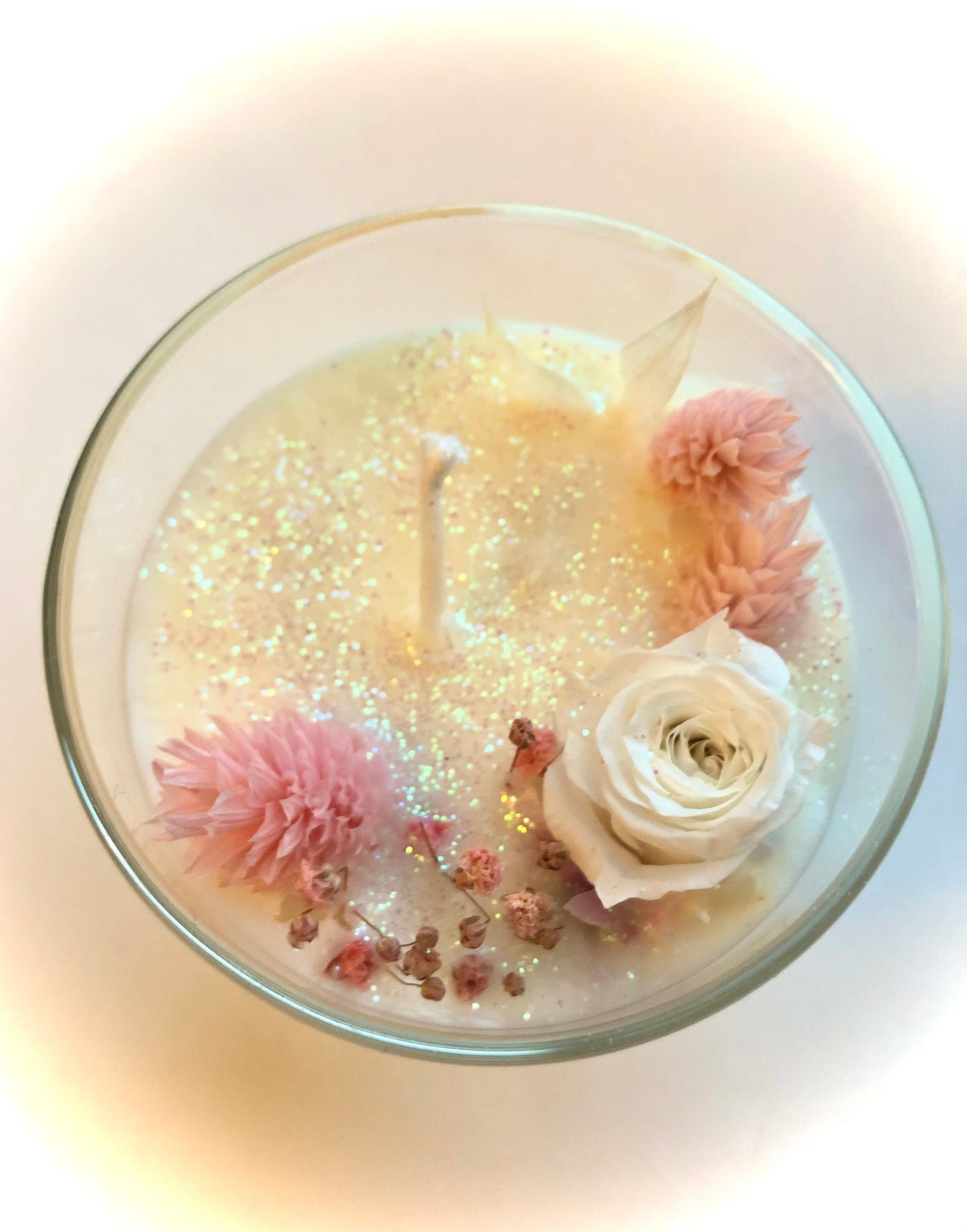 Bougie avec Fleurs Séchées et Rose Blanche Éternelle - Senteur Fleur d'oranger Cadeau Fête Des Grand
