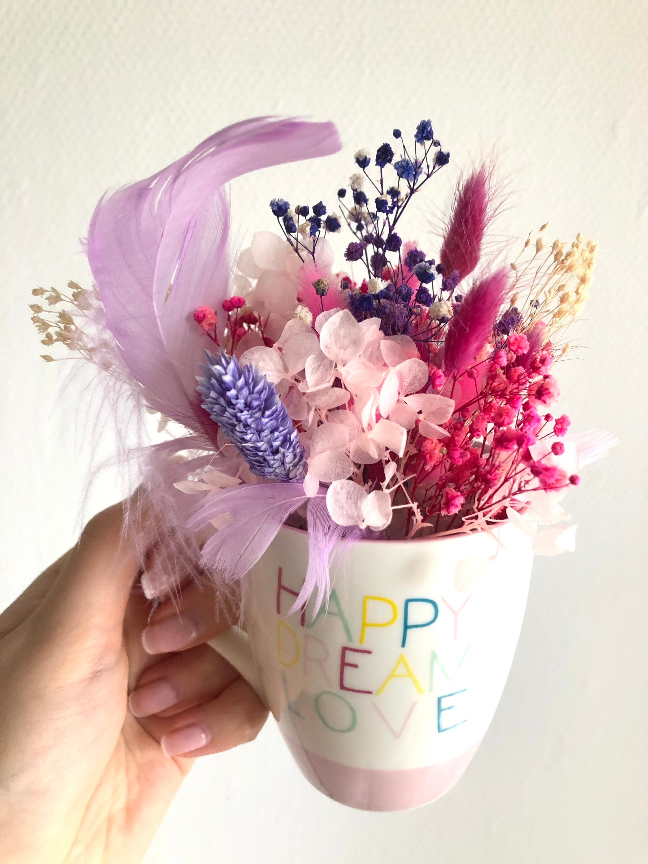 Mug Fleurie Rempli de Fleurs Séchées Tons Roses et Violet France - Happy Dream Love Gifts For Her