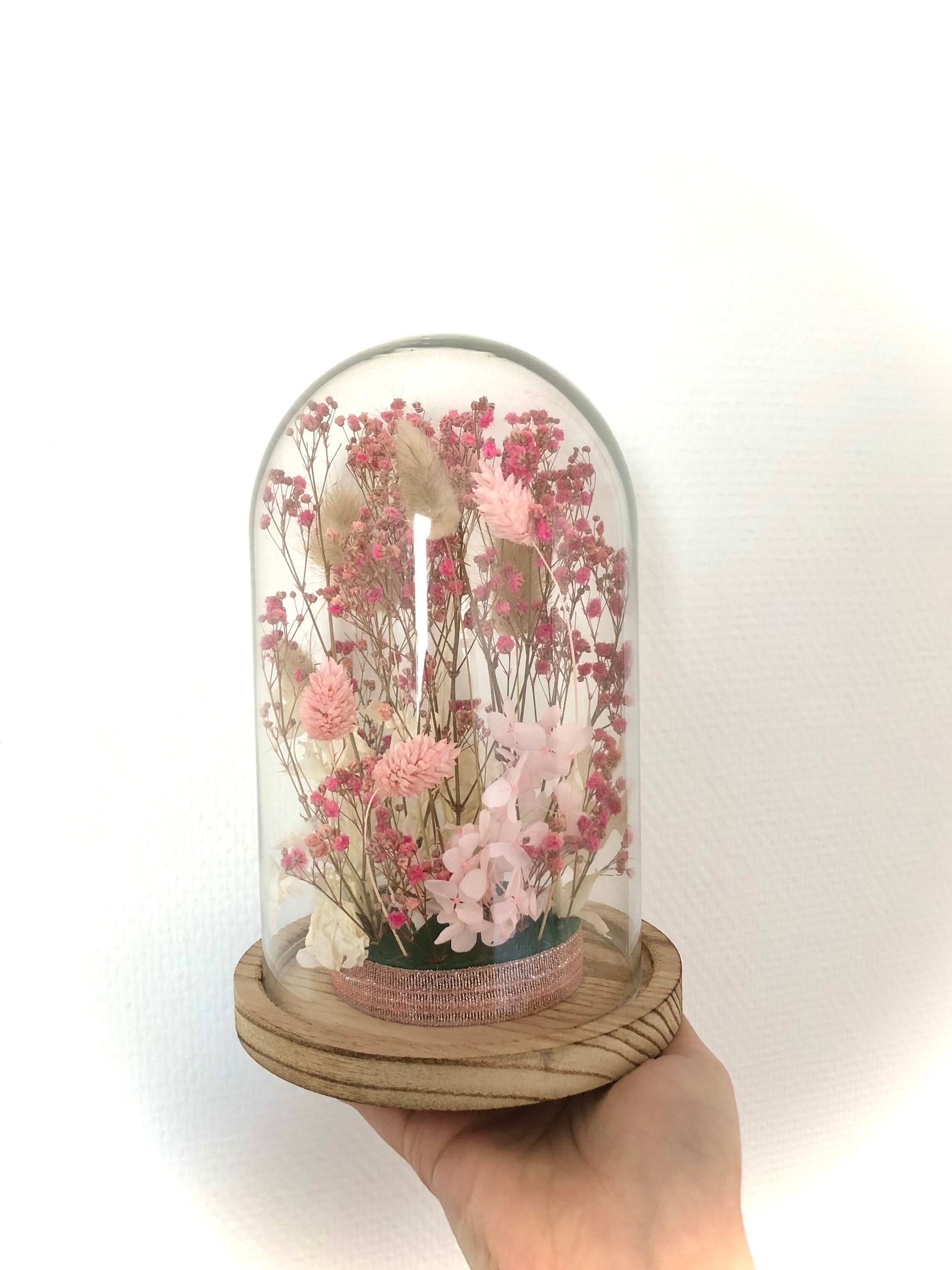 Cloche Rosalia en Verre France Cadeau - Fleurs Séchées Roses Décoration Intérieur Cadeau Fête Des Mè