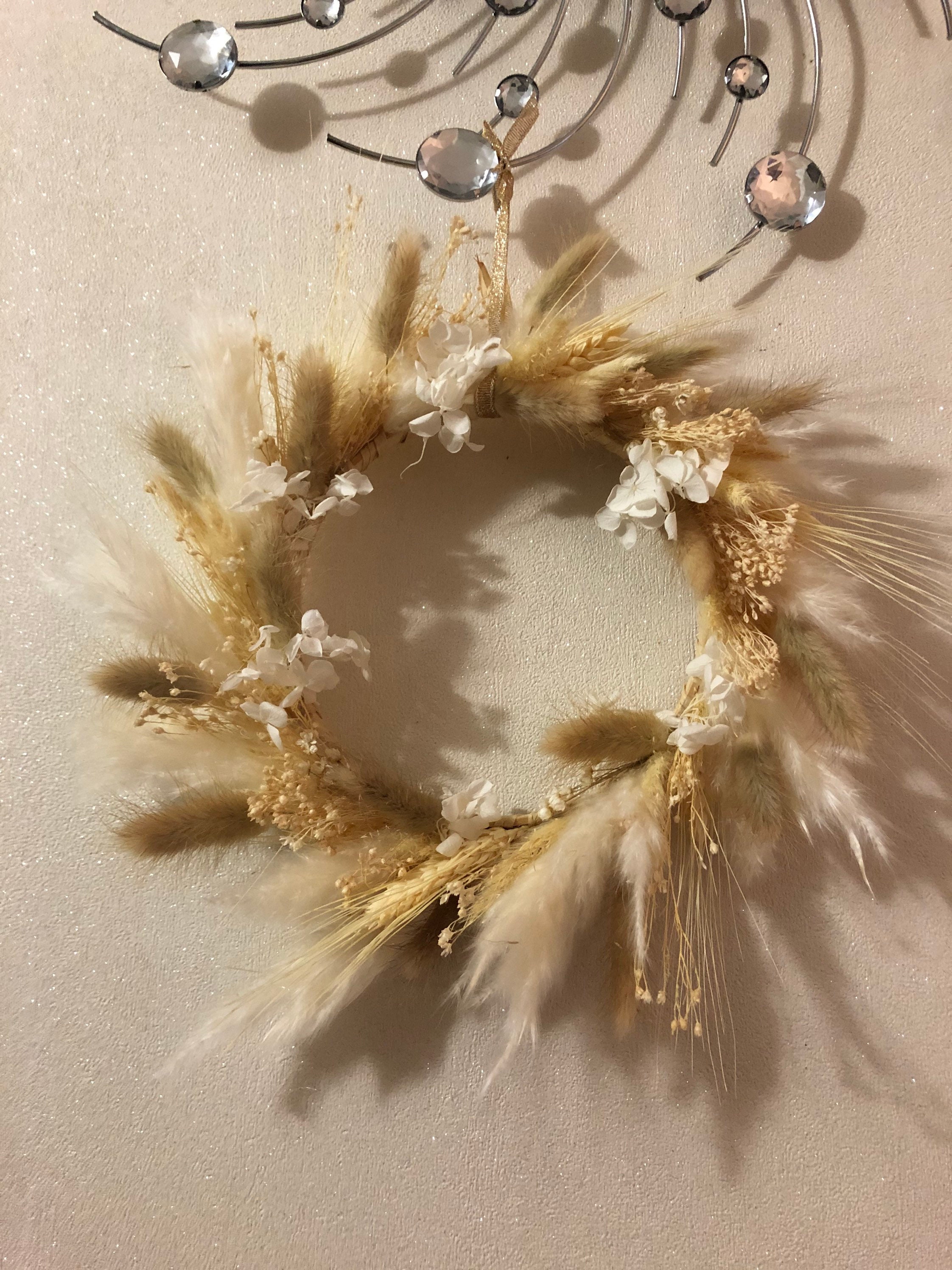 Couronne de Fleurs Séchées Tons Blanc Beige - Couronne France Décorations d'intérieur