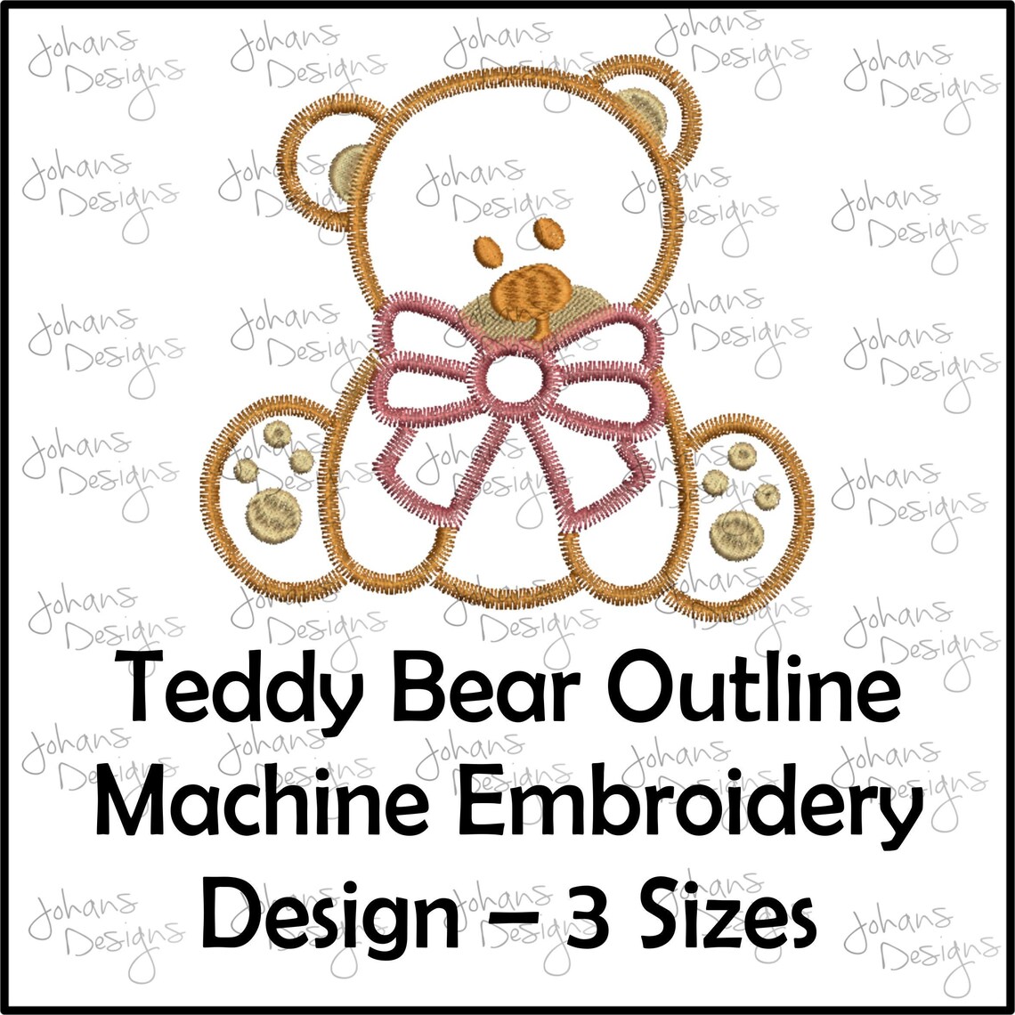 Teddy Bear Outline Machine Embroidery Design 3 Sizes Etsy