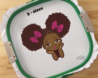 Cute Girl With doll Face style and Afro Hair - Embroidery Design
