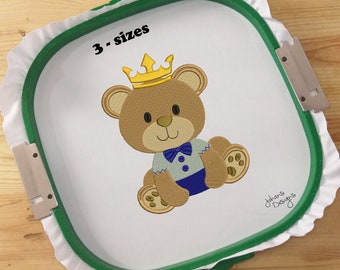 Sitting Baby Teddy Bear with Crown - Embroidery Design