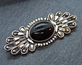 Rare Onyx Brooch 900 Silver approx. 60 x 20 mm exclusive vintage design ladies eye-catcher noble gift gemstone retro rarity