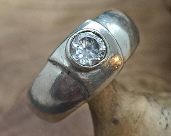 Bague Ancienne En Argent Massif 925 Sertie De Zirconiums Blancs - Taille 51 - Occasion Bon état