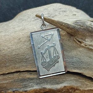 Libra Necklace Pendant 835 Silver Vintage Gift Patina Zodiac Pendant