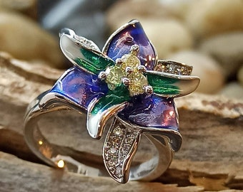 Echt Silber 925 Ring Einstellbar Zweig Blume Silberring Mädchen Damen Geschenk. 