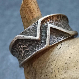 Vintage ring real silver 18.4 mm size 58 patina gift ladies exclusive silver ring pattern structure retro timeless modern