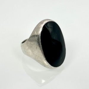 Ring Onyx 925 Silver Vintage Gift Women 19.4 mm Size 61 Silver Ring Design Patina Retro Timeless Men