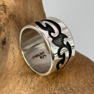 Tribal ring 925 silver 18.1 mm size 57 gift women patina silver ring classic simple noble stylish retro modern