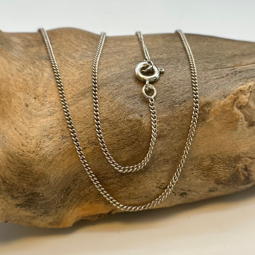 Curb Chain Real Silver 48 Long 1.3 Mm Wide Vintage Gift Patina Etsy
