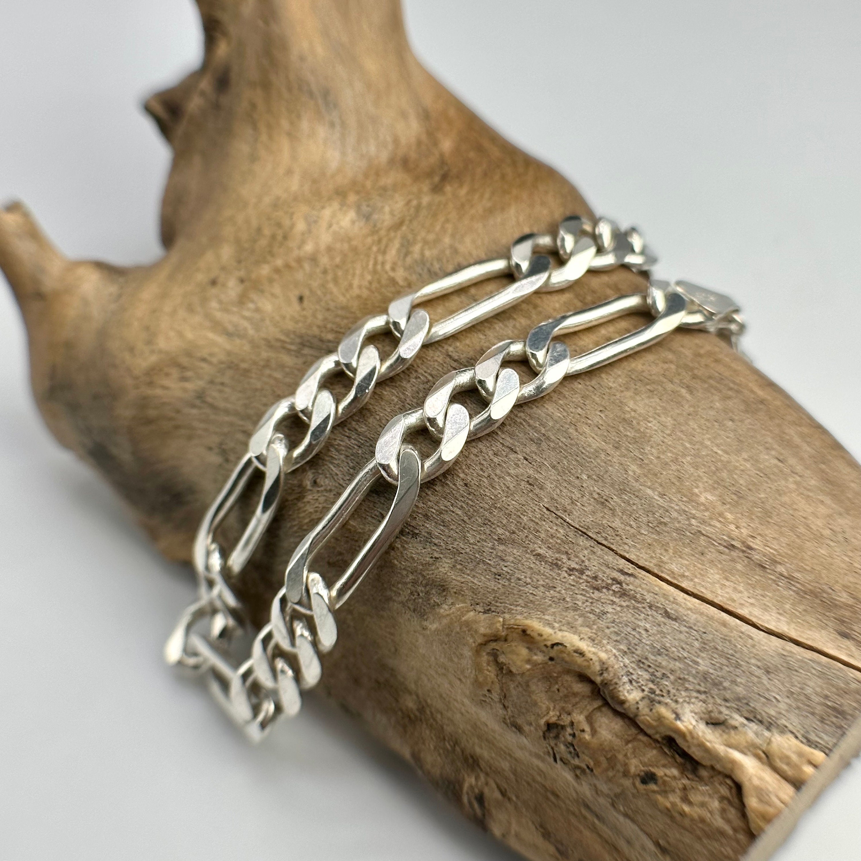 Figaro Bracelet 925 Silver 20.5 Cm Long 6.8 Mm Wide Vintage