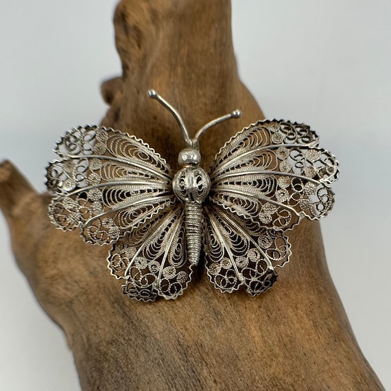 Butterfly Brooch 800 Silver Traditional Costume Jewelry Filigree 