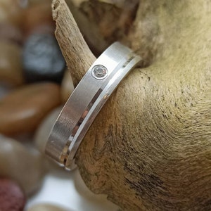 Exclusive ring 925 silver brushed 18.9 mm size 59 zirconia gemstone ladies gift vintage used silver ring