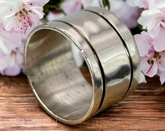 Grande bague taille 56 celluloïd résine bleu laser perles gris bijou rétro 5403