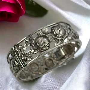 Rose bangle 835 silver 6 cm diameter 18 mm wide vintage women's retro timeless eye-catcher bangle rare rarity luxury exclusive