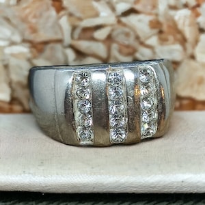 Zirconia Ring 925 Silver Vintage 18.1 mm Size 57 Gift Classy Exclusive Silver Ring with Patina Ladies Design Pave