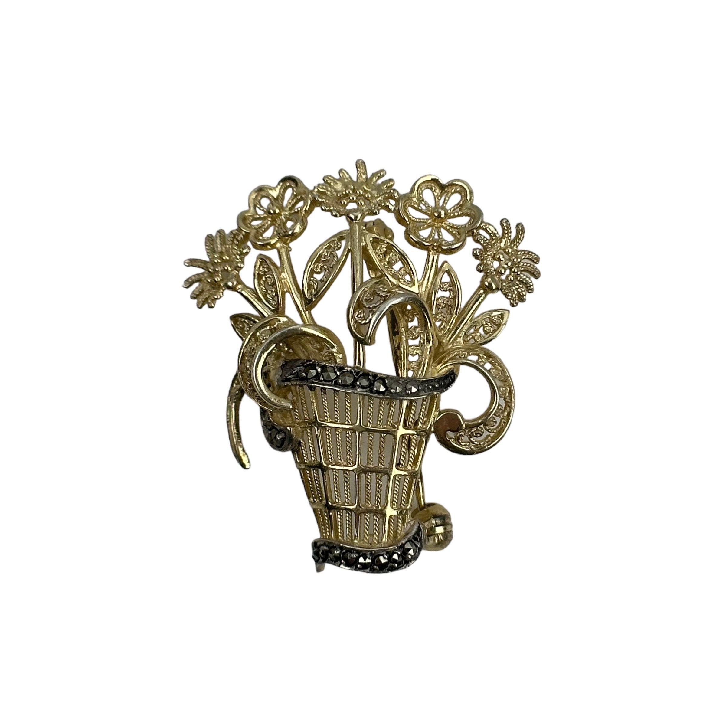 Broche Ancienne Argent Massif 925 – Bouquet De Fleurs – Style Art Déco / Nouveau