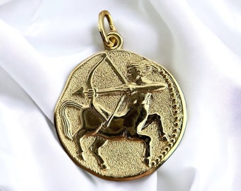 Sagittarius pendant gold 333 chain pendant modern trend zodiac sign relief horoscope luxury eye-catcher 8ct 8ct 333 round