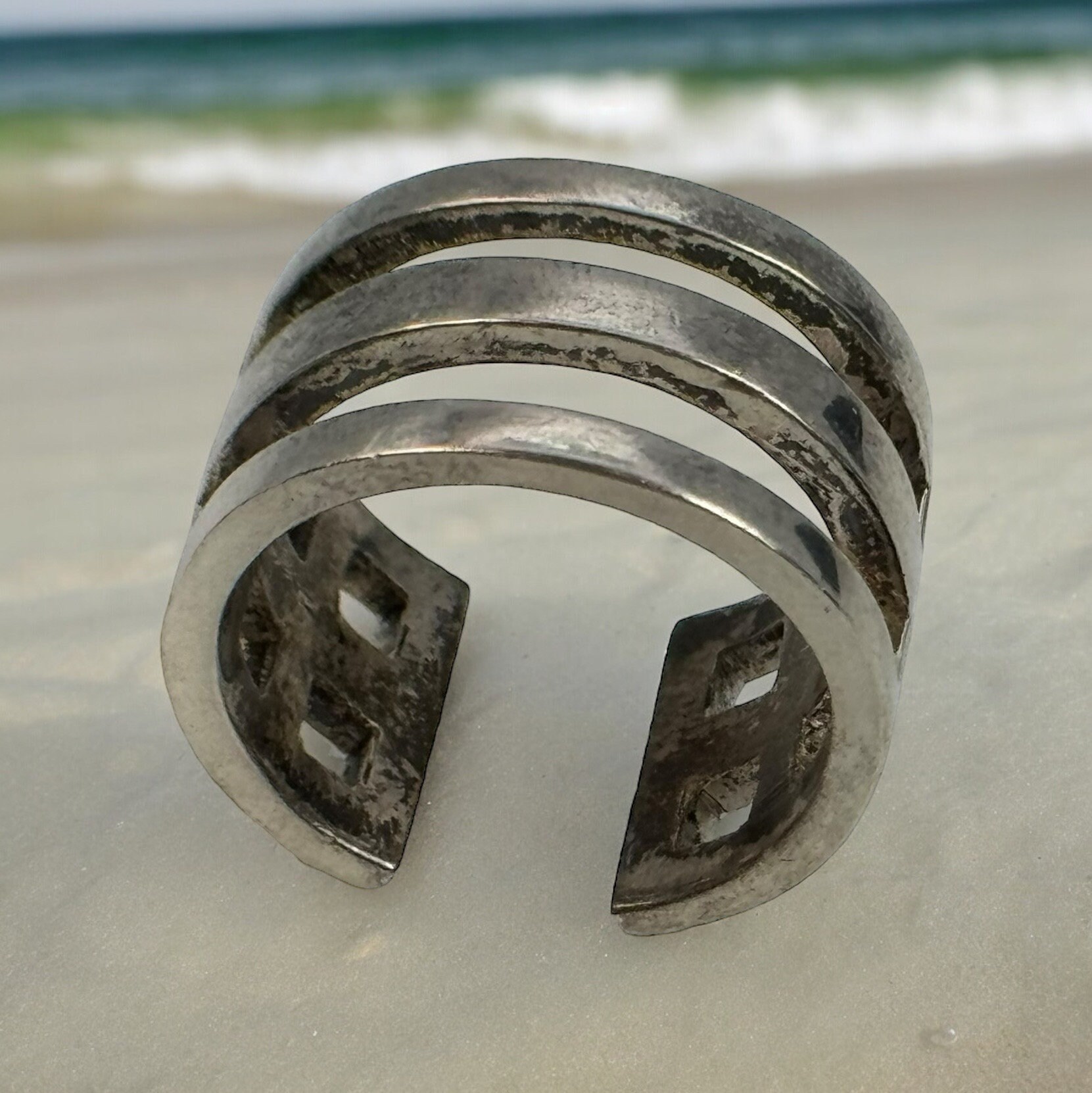 Bague Argent 925 Vintage Moderniste - Taille 54, 5.3g, Occasion