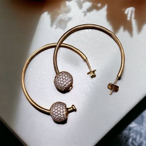 Zirconia Hoop Earrings 925 Silver Stud Earrings Women Gift 40 mm Diameter Retro Timeless Vintage