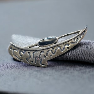 Onyx brooch real silver 60 x 21 mm noble silver brooch vintage luxury elegant exclusive rare rarity silver brooch retro timeless