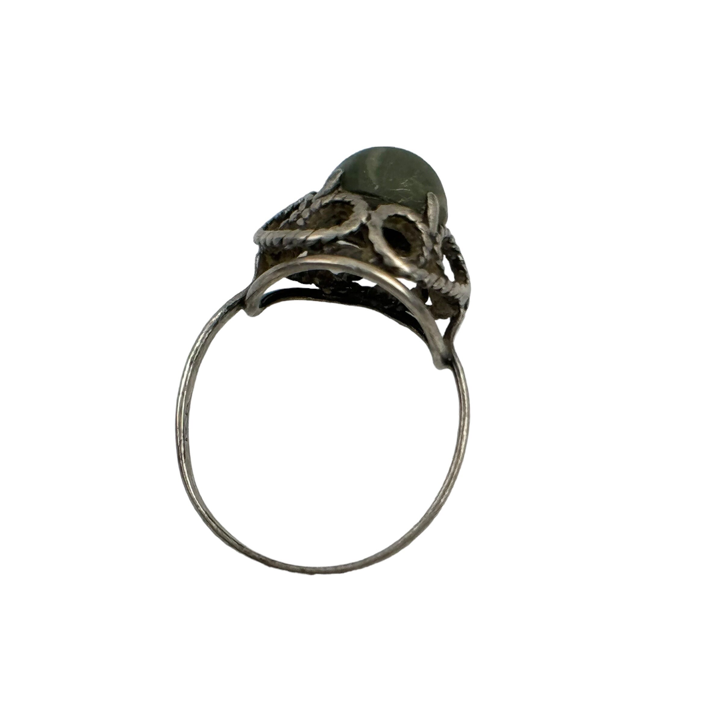 Bague Vintage Femme Argent 835 Avec Malachite Verte - Taille 54 (17,2 Mm) - Fait Main - Occasion