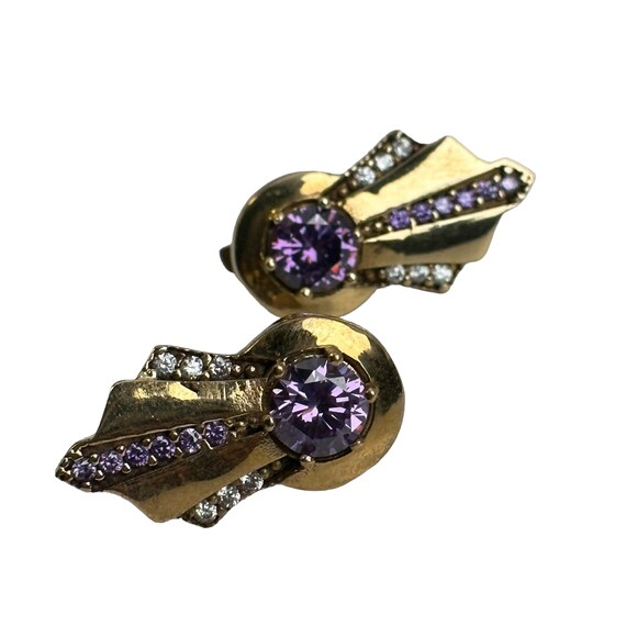 Art Deco hoop earrings 925 silver zirconia vintag… - image 5