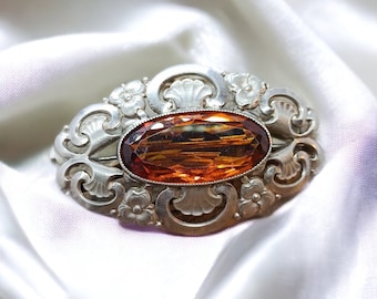 Exclusive brooch 800 silver 54 x 35 mm flower floral old vintage gift design ladies noble eye-catcher