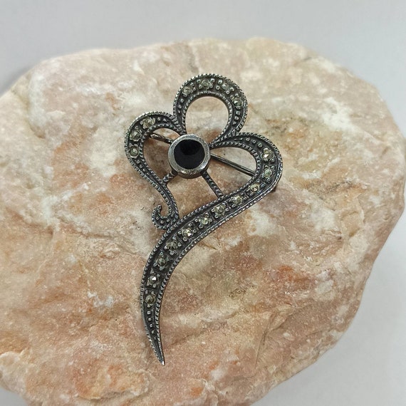 Onyx brooch 925 silver approx. 49 x 27 mm exclusi… - image 2