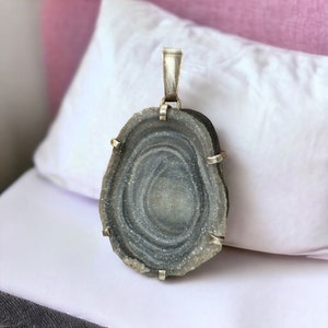 Agate pendant 830 silver gemstones gift idea retro pendant exclusive rare unique single piece vintage agate disc fashion