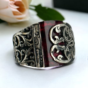 Vintage Ring 925 Silver Patina Size 65 20.7 mm Ladies Silver Ring Gift Rare Classy Exclusive Design Luxury Acanthus Retro Timeless