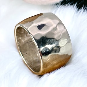 Design ring 925 silver ladies vintage used 16.7 mm size 52 silver ring gift exclusive eye-catcher hammered polished rarity