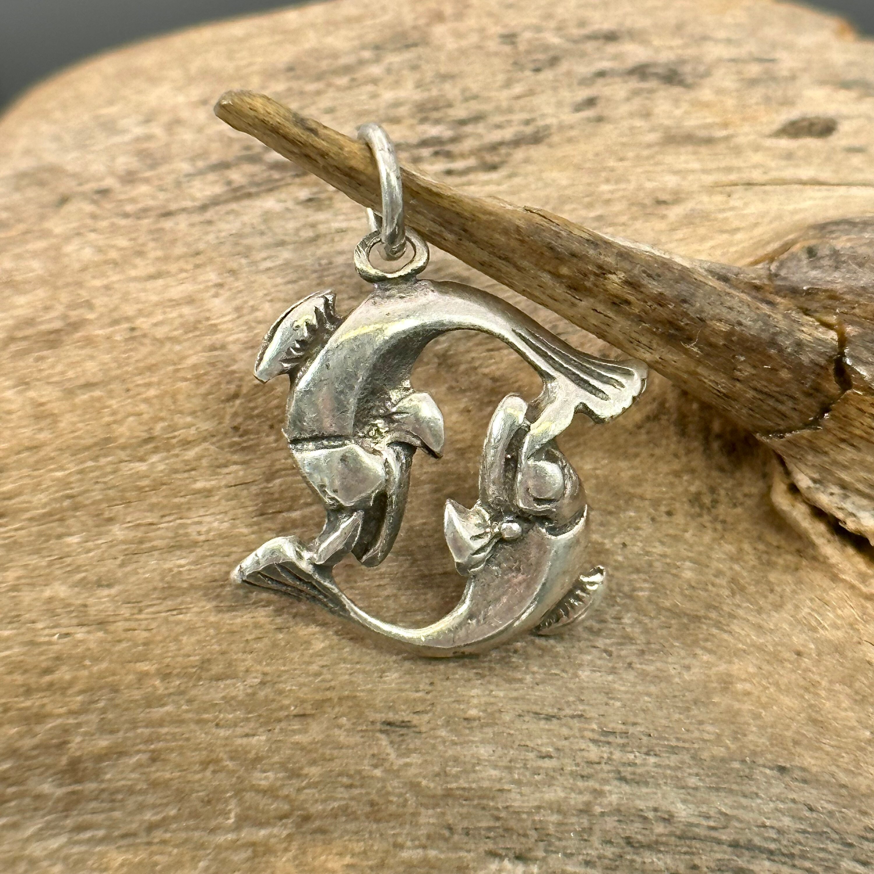 Pisces Pendant 20 X 15 Mm Zodiac Sign 835 Silver Vintage Patina