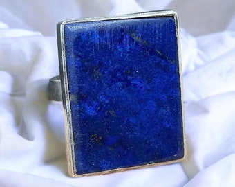 Designer Ring Vintage 925er Silber Größe verstellbar Geschenk Silberring Damen used nachhaltiger Schmuck opulent Patina blau