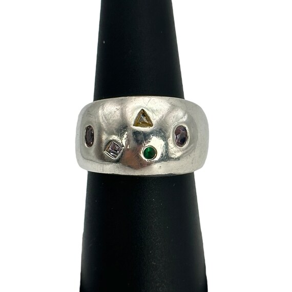 Bunter Ring 925er Silber Vintage Gr. 57 18mm Edel… - image 2