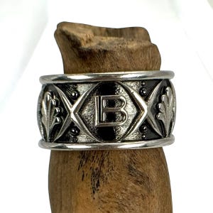 Anillo B tamaño pátina de plata 925. 60 19,2 mm anillo de plata para hombre y mujer regalo raro diseño exclusivo lujo retro atemporal rareza letra