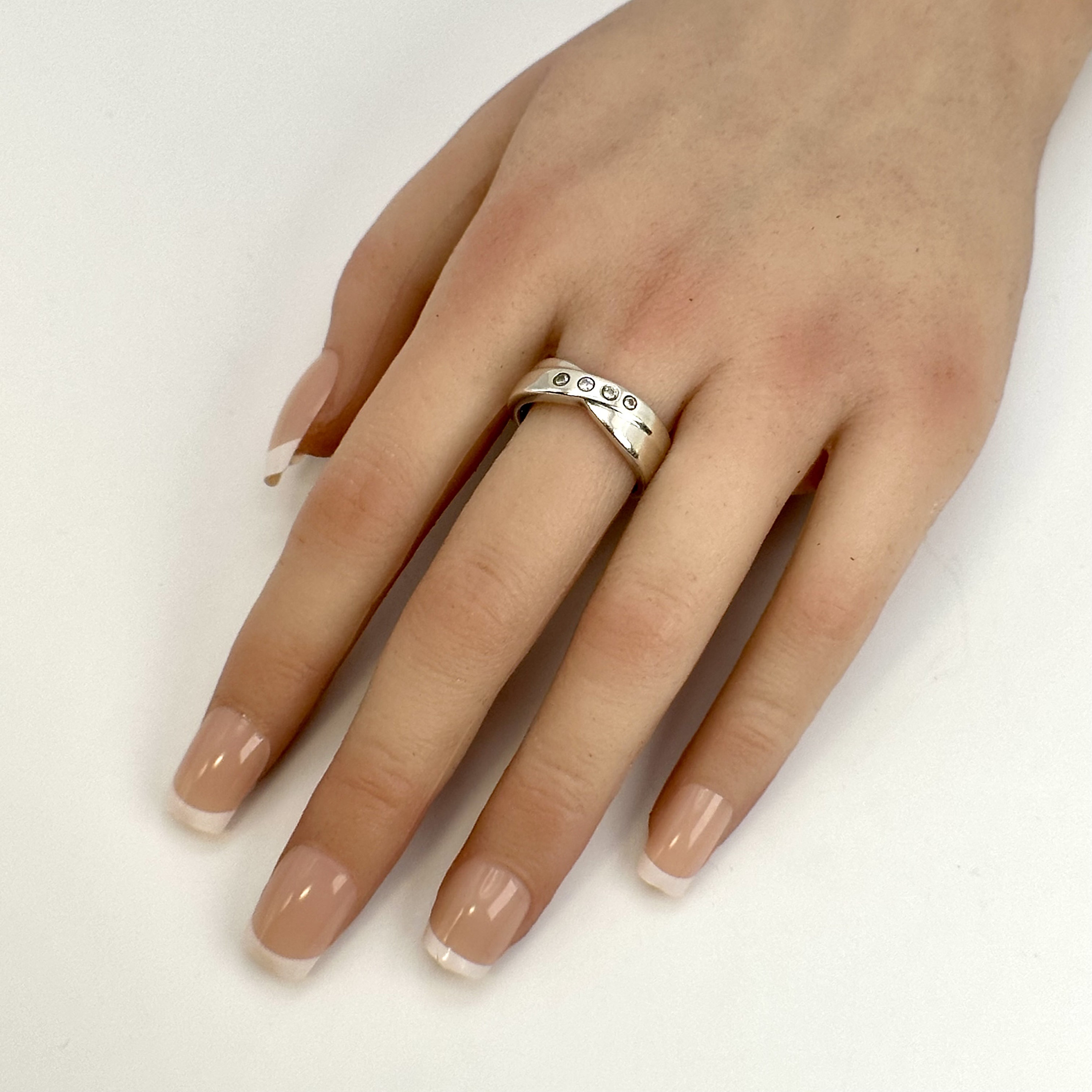 Bague En Argent 925 Avec Pierre Translucide - Taille 57, Occasion, Couleur Argenté