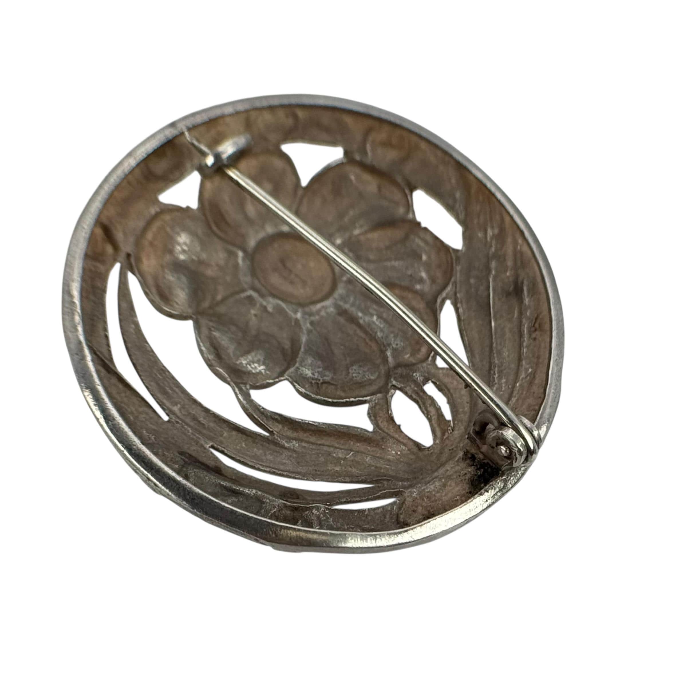GRANDE BROCHE Rameau De Rose épanouie époque Art Nouveau En Argent Vermeillé EUR 210,00