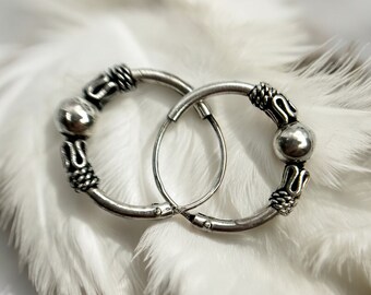 Modern Hoop Earrings 925 Silver 14 Mm Vintage Design Patina